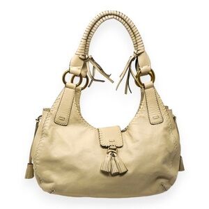 Antonio Melani Beige Pebble Leather Satchel Bag